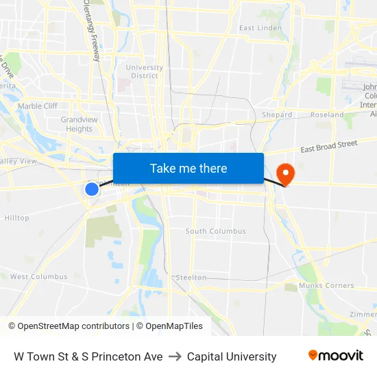 W Town St & S Princeton Ave to Capital University map