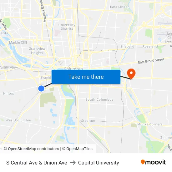 S Central Ave & Union Ave to Capital University map