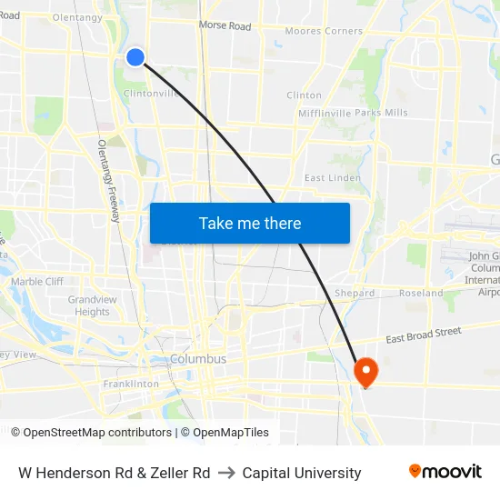 W Henderson Rd & Zeller Rd to Capital University map
