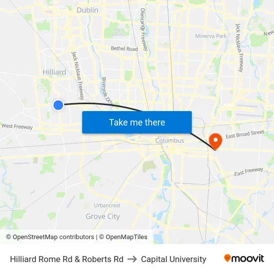 Hilliard Rome Rd & Roberts Rd to Capital University map