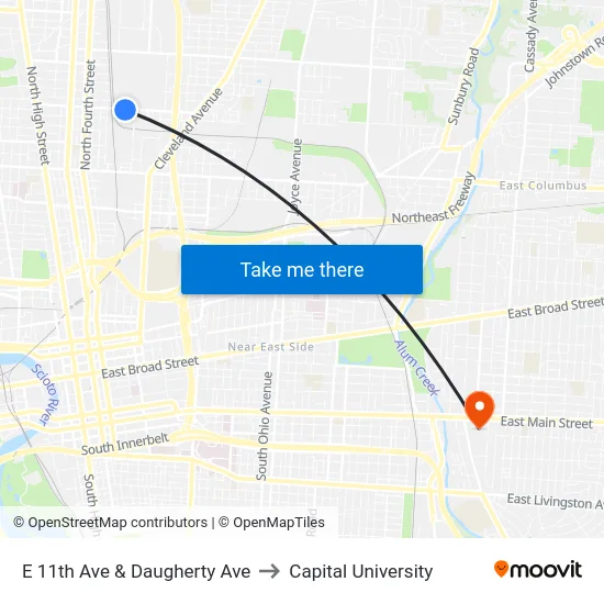 E 11th Ave & Daugherty Ave to Capital University map