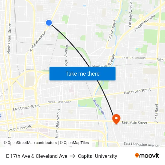 E 17th Ave & Cleveland Ave to Capital University map