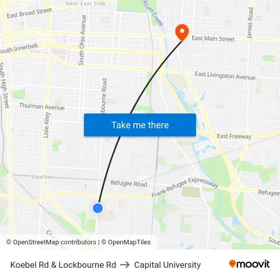 Koebel Rd & Lockbourne Rd to Capital University map