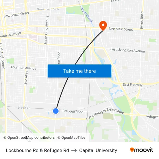Lockbourne Rd & Refugee Rd to Capital University map