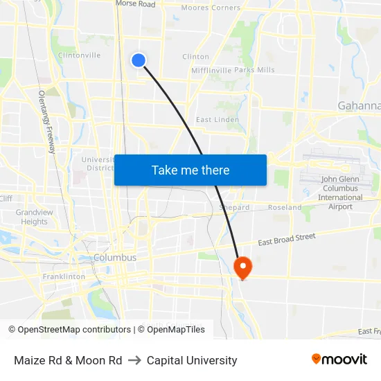 Maize Rd & Moon Rd to Capital University map
