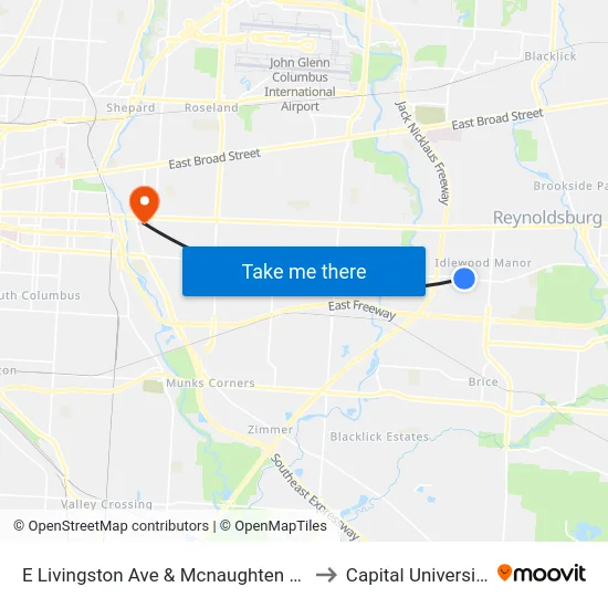 E Livingston Ave & Mcnaughten Rd to Capital University map