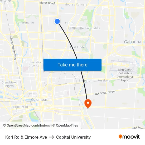 Karl Rd & Elmore Ave to Capital University map