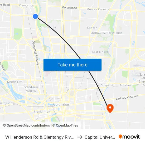 W Henderson Rd & Olentangy River Rd to Capital University map