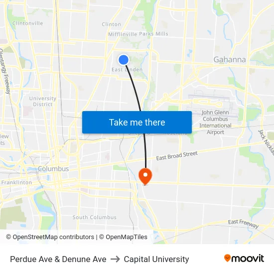 Perdue Ave & Denune Ave to Capital University map