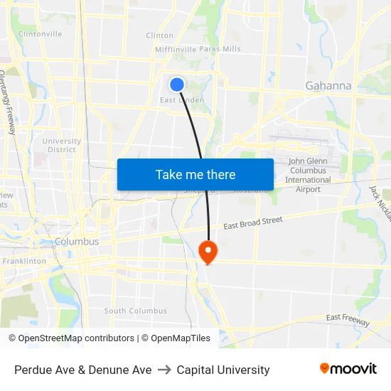 Perdue Ave & Denune Ave to Capital University map