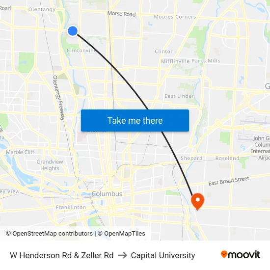 W Henderson Rd & Zeller Rd to Capital University map