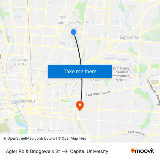 Agler Rd & Bridgewalk St to Capital University map