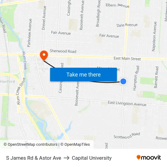 S James Rd & Astor Ave to Capital University map
