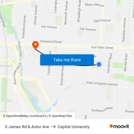 S James Rd & Astor Ave to Capital University map