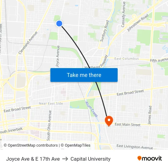Joyce Ave & E 17th Ave to Capital University map