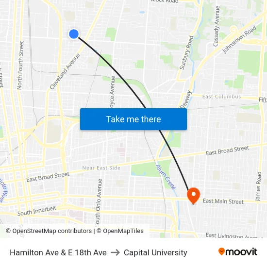 Hamilton Ave & E 18th Ave to Capital University map