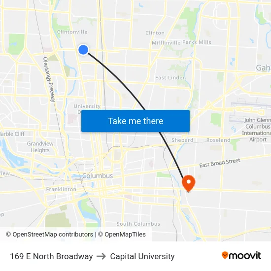169 E North Broadway to Capital University map