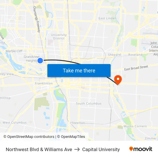 Northwest Blvd & Williams Ave to Capital University map