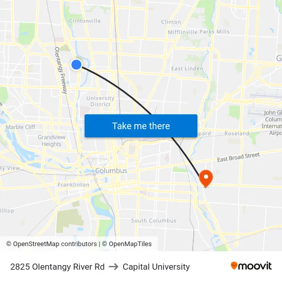 2825 Olentangy River Rd to Capital University map