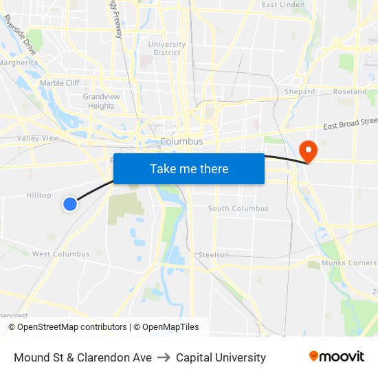 Mound St & Clarendon Ave to Capital University map