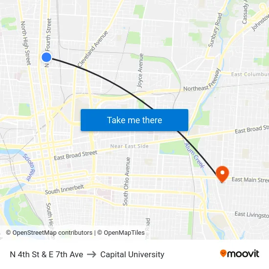 N 4th St & E 7th Ave to Capital University map