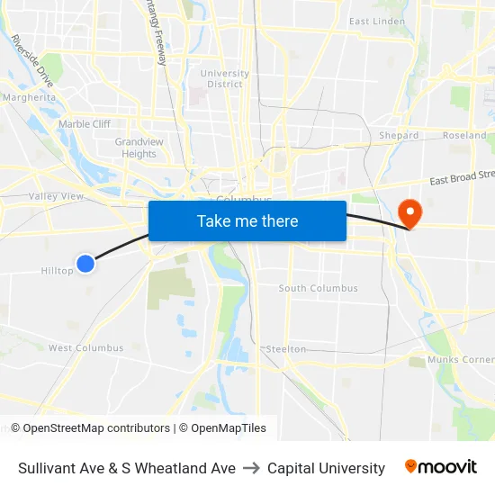Sullivant Ave & S Wheatland Ave to Capital University map