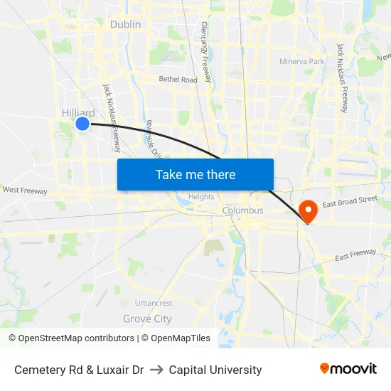Cemetery Rd & Luxair Dr to Capital University map