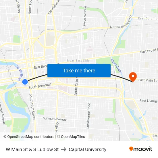 W Main St & S Ludlow St to Capital University map