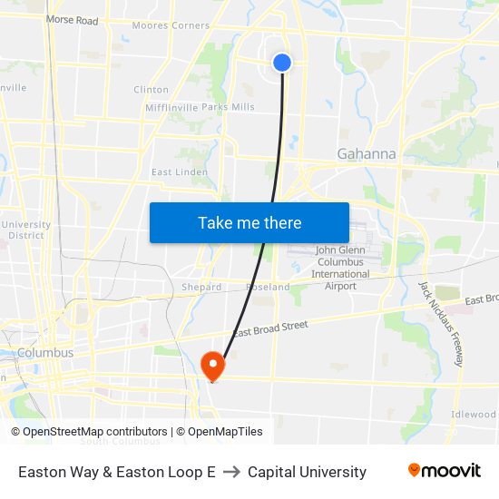 Easton Way & Easton Loop E to Capital University map