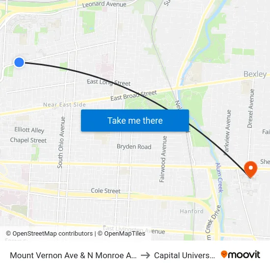 Mount Vernon Ave & N Monroe Ave to Capital University map