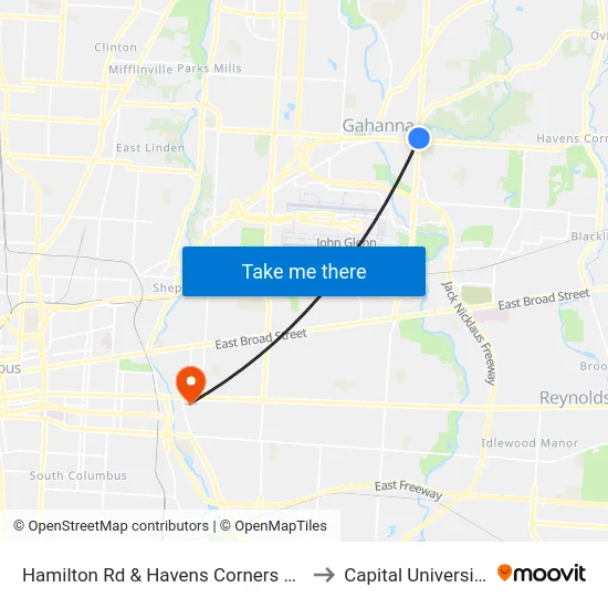 Hamilton Rd & Havens Corners Rd to Capital University map