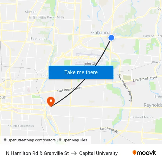 N Hamilton Rd & Granville St to Capital University map