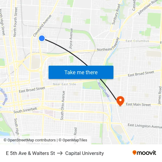 E 5th Ave & Walters St to Capital University map