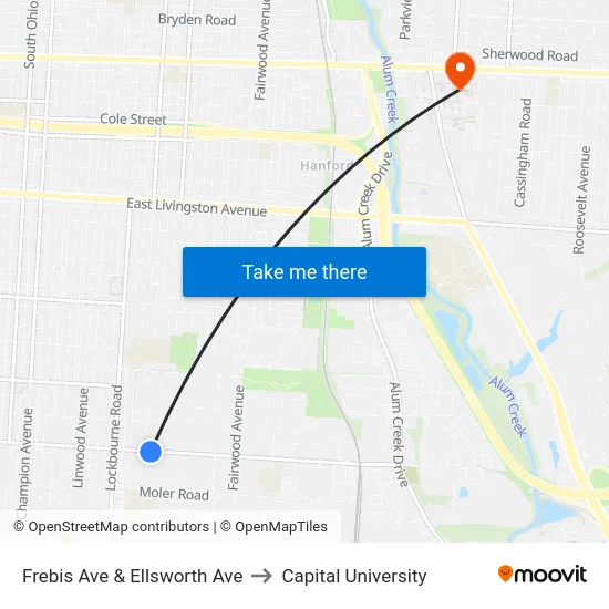 Frebis Ave & Ellsworth Ave to Capital University map