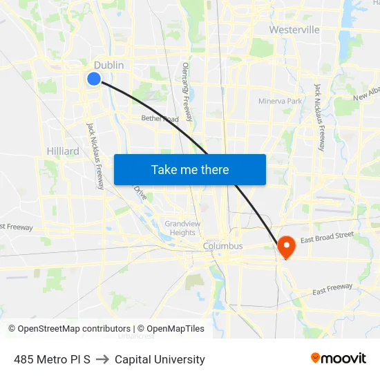 485 Metro Pl S to Capital University map
