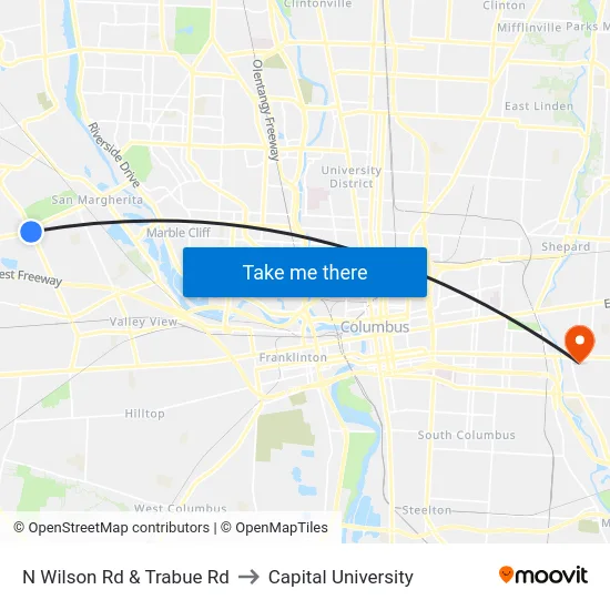 N Wilson Rd & Trabue Rd to Capital University map