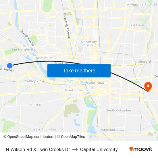 N Wilson Rd & Twin Creeks Dr to Capital University map