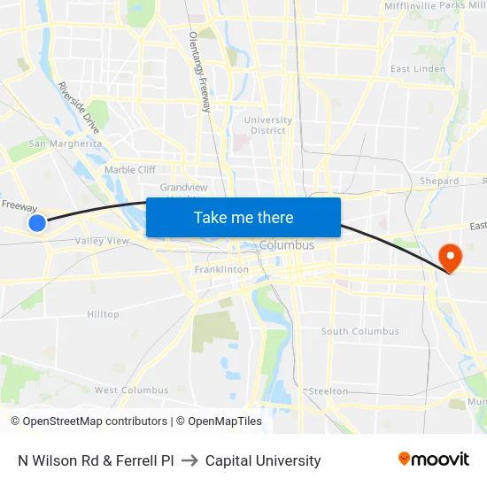 N Wilson Rd & Ferrell Pl to Capital University map