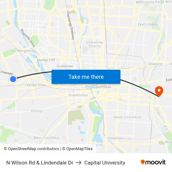 N Wilson Rd & Lindendale Dr to Capital University map