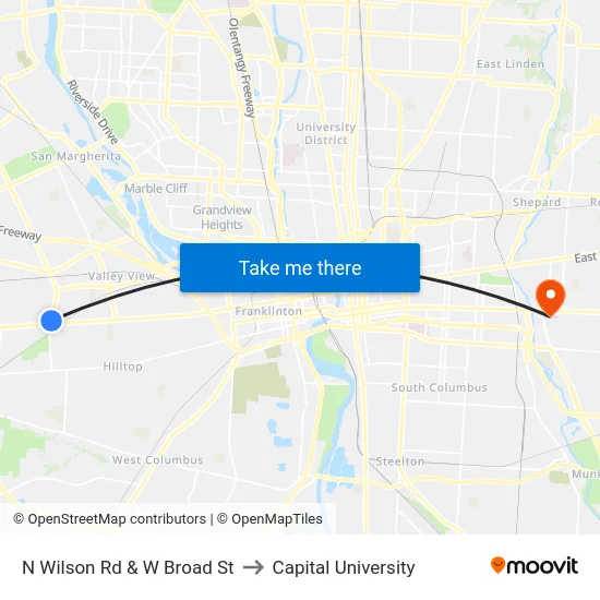 N Wilson Rd & W Broad St to Capital University map
