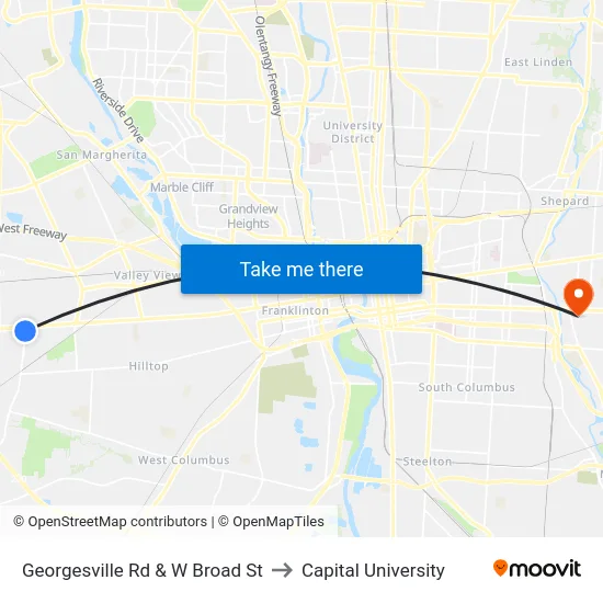 Georgesville Rd & W Broad St to Capital University map