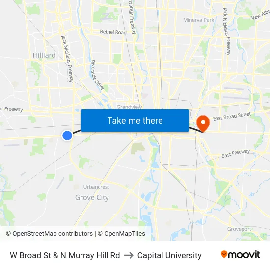 W Broad St & N Murray Hill Rd to Capital University map