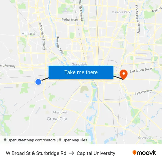 W Broad St & Sturbridge Rd to Capital University map
