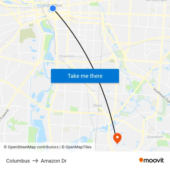 Columbus to Amazon Dr map