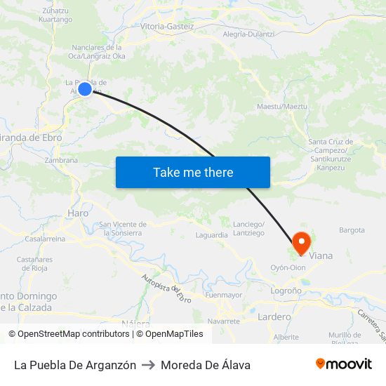 La Puebla De Arganzón to Moreda De Álava map