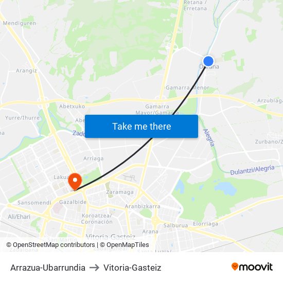 Arrazua-Ubarrundia to Vitoria-Gasteiz map
