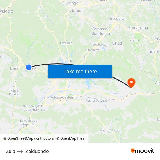 Zuia to Zalduondo map