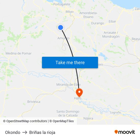 Okondo to Briñas la rioja map