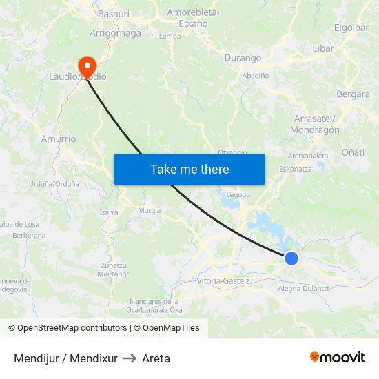 Mendijur / Mendixur to Areta map