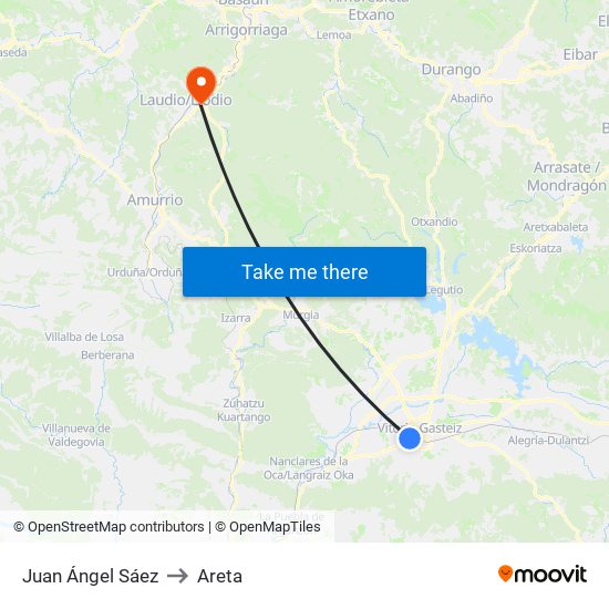 Juan Angel Sáez to Areta map